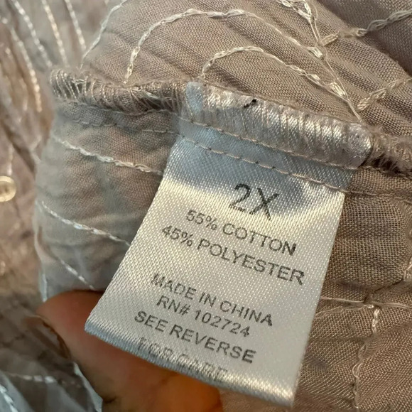 Mac Dougal & Houston Womens Button-Up Top 2X Gray Cotton Puff Sleeves Y2K - Picture 4 of 7